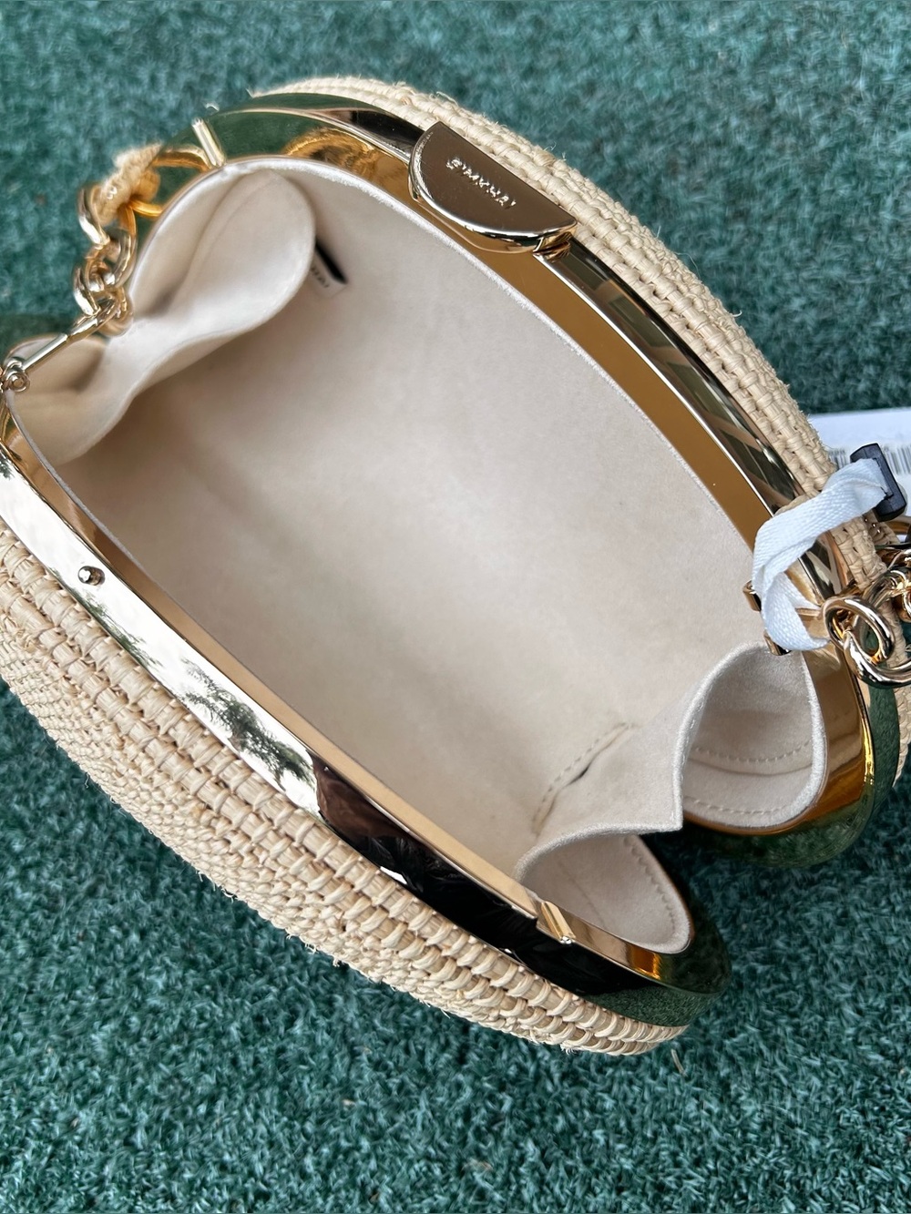 NWT Jonathan Simkhai Bridget Raffia Oyster Shell Clutch Natural Beige - Picture 12 of 16
